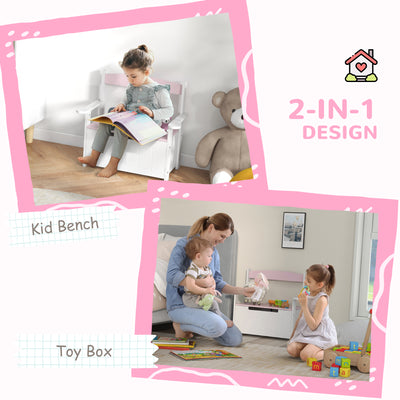 AIYAPLAY 2-in-1 Toy Box for Kids with Lid for Bedroom, Nursery, Playroom, Pink 