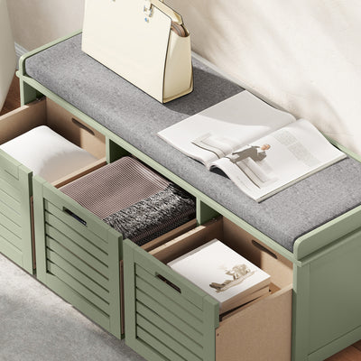 HOMCOM 3-Drawer Shoe Storage Bench - Green 