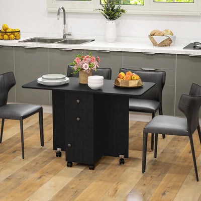 HOMCOM Multi-Storage Six-Person Drop Leaf Dining Table -  Distressed Black 