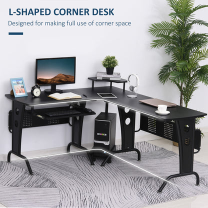 HOMCOM L-Shaped Corner Desk, Gaming Desk with CPU Rack, Keyboard Tray, Space-Saving Computer Desk with Steel Frame for Home Office,165 x 145 x 86.5cm, Black 