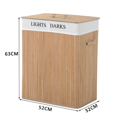 HOMCOM 100L Collapsible Natural Wood  Laundry Hamper Organizer Clothes Washing Basket Bin Storage Box w/Lid Removable Lining 52x32x63cm, Wood Color 