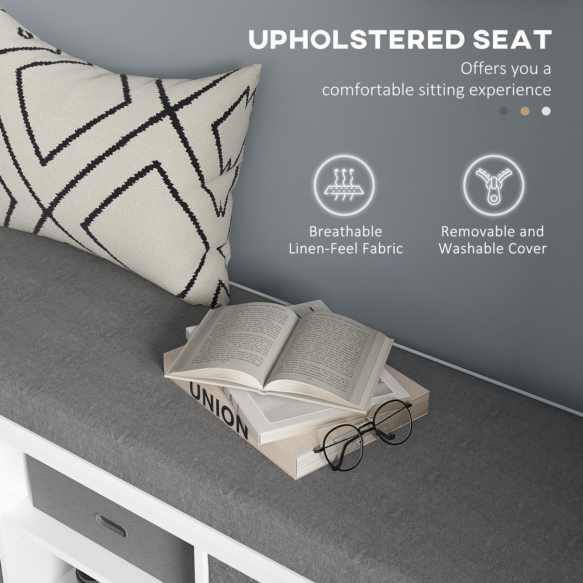 HOMCOM Shoe Storage Bench, with Cushion Seat - White/Grey 