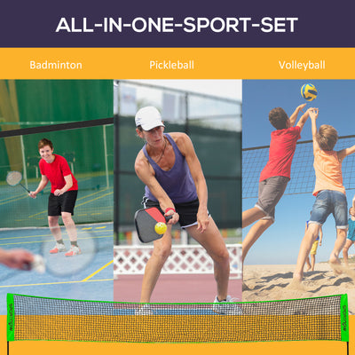 SPORTNOW Badminton Net Set, Height Adjustable Net for Pickleball, Volleyball, Badminton, with 3 Shuttlecocks, 4 Rackets 