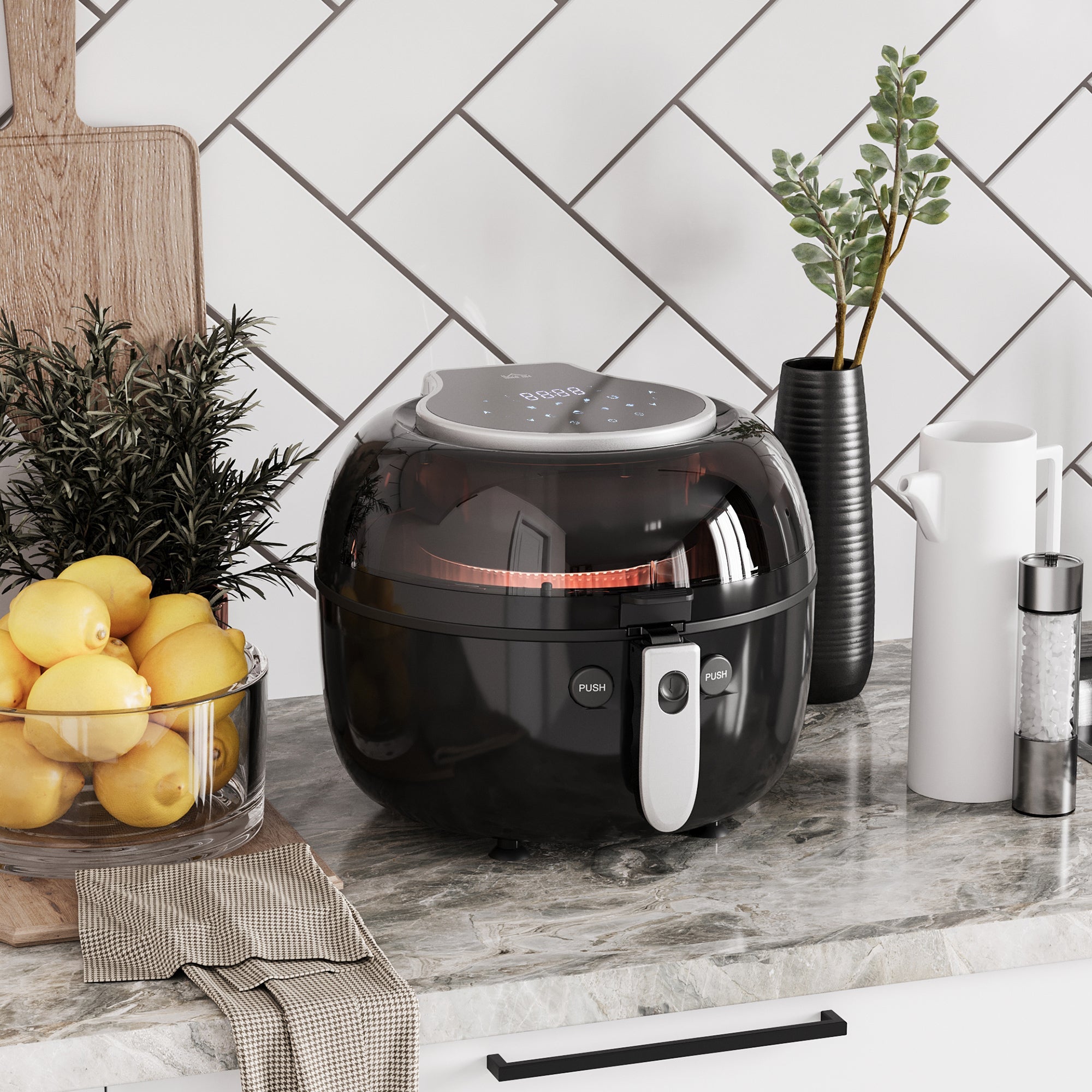 HOMCOM 7L Family Size Digital Air Fryer Oven with Air Fry, Roast, Broil, Bake, Dehydrate, 8 Presets, Rapid Air Circulation, Timer, Preheat, Non-stick Basket, Inner Light for Oil Free & Low Fat, 1500W 
