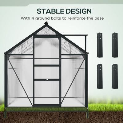 Outsunny 6 x 8ft Polycarbonate Greenhouse, Large Walk-In Green House with Slide Door and Window, Garden Plants Grow House with Aluminium Frame and Foundation, Grey 