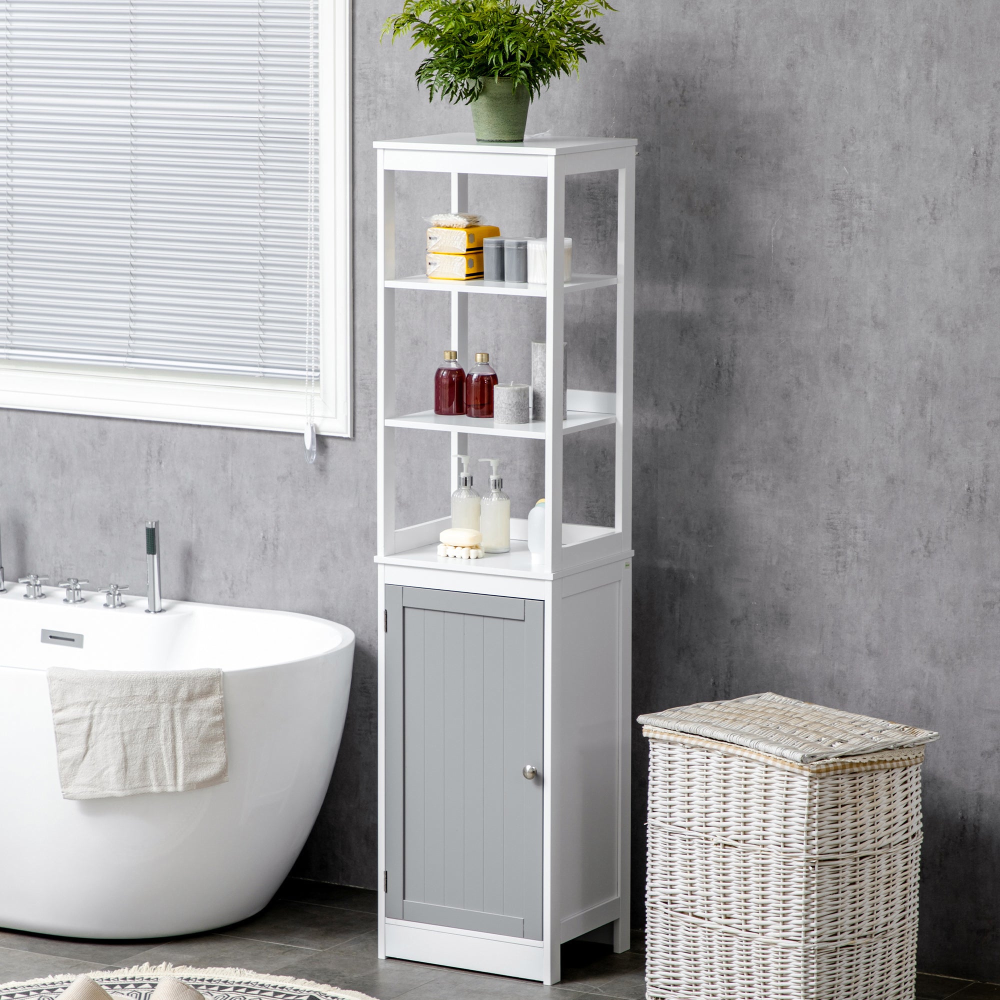 kleankin Tall Bathroom Cabinet Free Standing Slimline Cupboard Tallboy Unit Storage Organiser for Bathroom, Living Room, Kitchen 