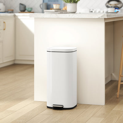 HOMCOM 30L Kitchen Bin, Compact Pedal Bin with Soft-Close and Stay-Open Lid, Removable Bucket for Kitchen, Home, Office, Cream 