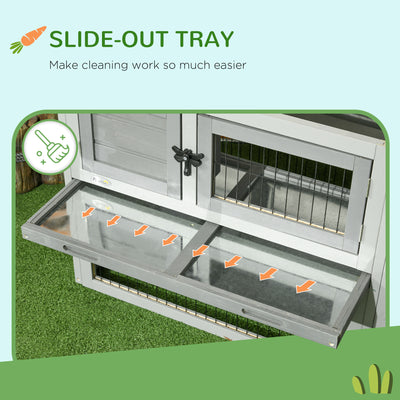 PawHut Wooden Rabbit Hutch with Outdoor Run Grey 