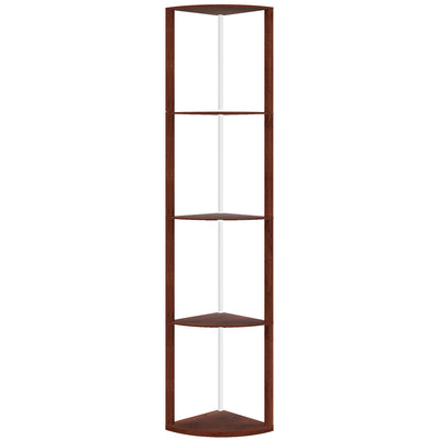 HOMCOM RGB LED Floor Lamp with Shelves, 5-Tier Dimmable Standing Lamp with Adjustable Brightness and Remote Control, Modern Corner Display Shelf Unit for Living Room Bedroom Office, Brown 