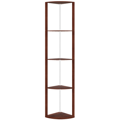 HOMCOM RGB LED Floor Lamp with Shelves, 5-Tier Dimmable Standing Lamp with Adjustable Brightness and Remote Control, Modern Corner Display Shelf Unit for Living Room Bedroom Office, Brown