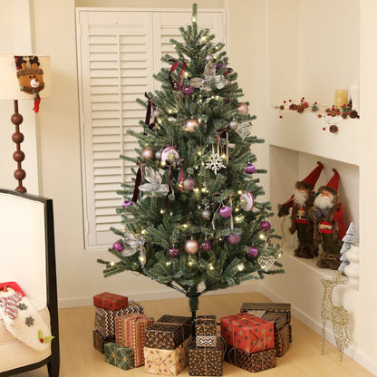 HOMCOM 6ft Artificial Christmas Tree, with Purple Decorations and Lights 