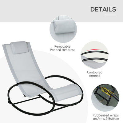 Outsunny Outdoor Rocking Chair Sun Lounger Recliner Rocker with Texteline Fabric Patio Garden Relaxer with Pillow Grey 