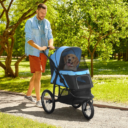 PawHut Dog Pram Dog Stroller Jogger Foldable Pet Pushchair for Medium, Small Dogs, w/ Rubber Wheels, Washable Cushion - Blue 