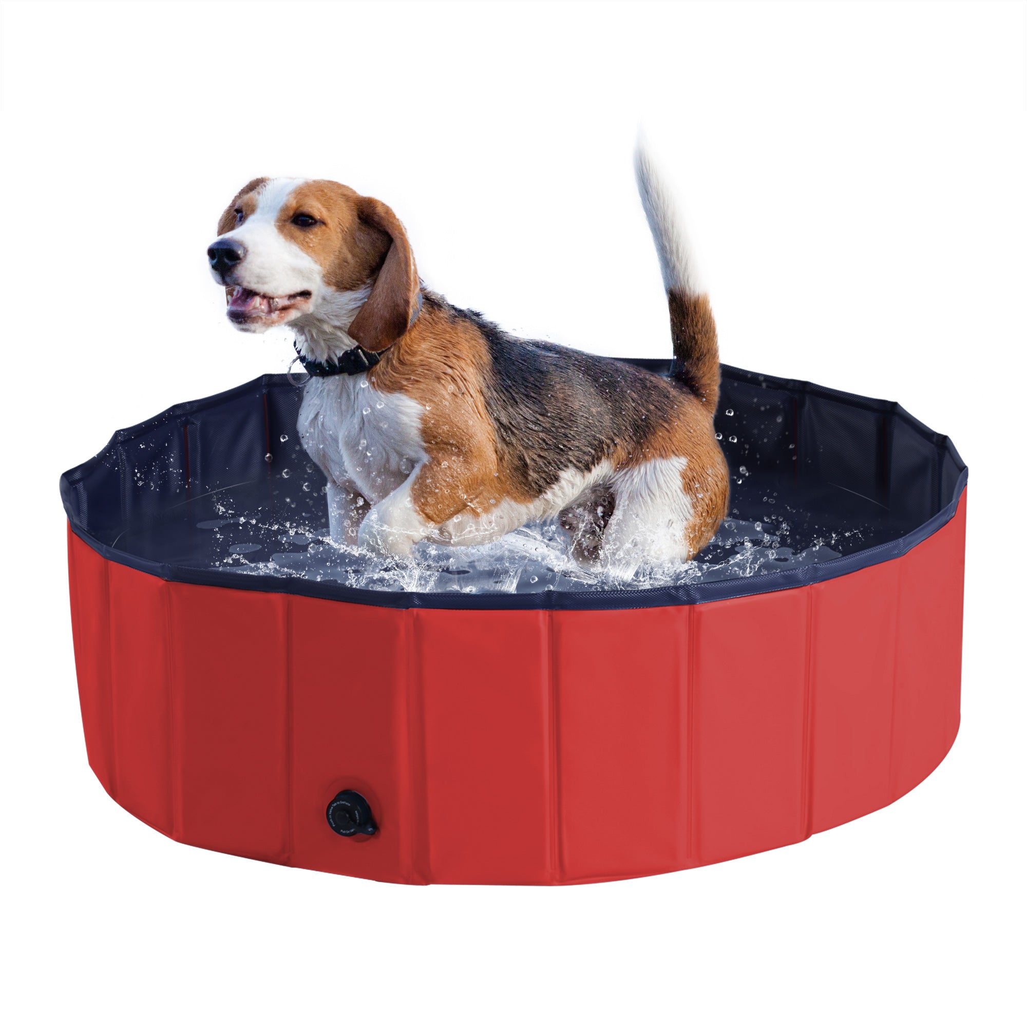 PawHut Foldable Dog Paddling Pool Pet Cat Swimming Pool Indoor/ Outdoor Collapsible Summer Bathing Tub Shower Tub Puppy Washer, Φ 100 x 30H cm, Red 