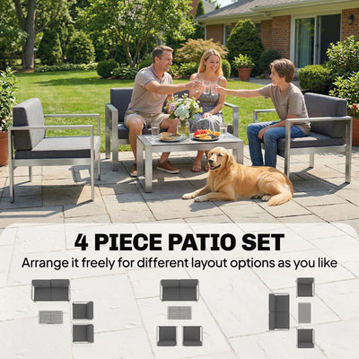 Outsunny 4 Seater Garden Furniture Set, Extra Wide Deep Garden Sofa Set with Olefin Cushions, Brushed Aluminium Frame, Dark Grey 