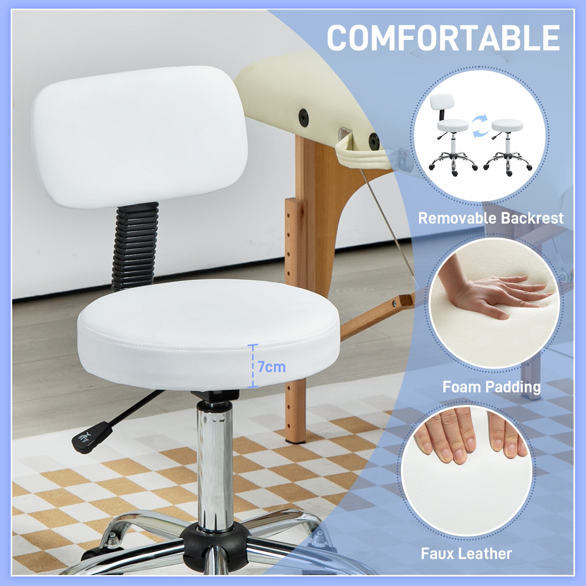 HOMCOM 360\'c2\'b0 Swivel Seat Salon Stool - White