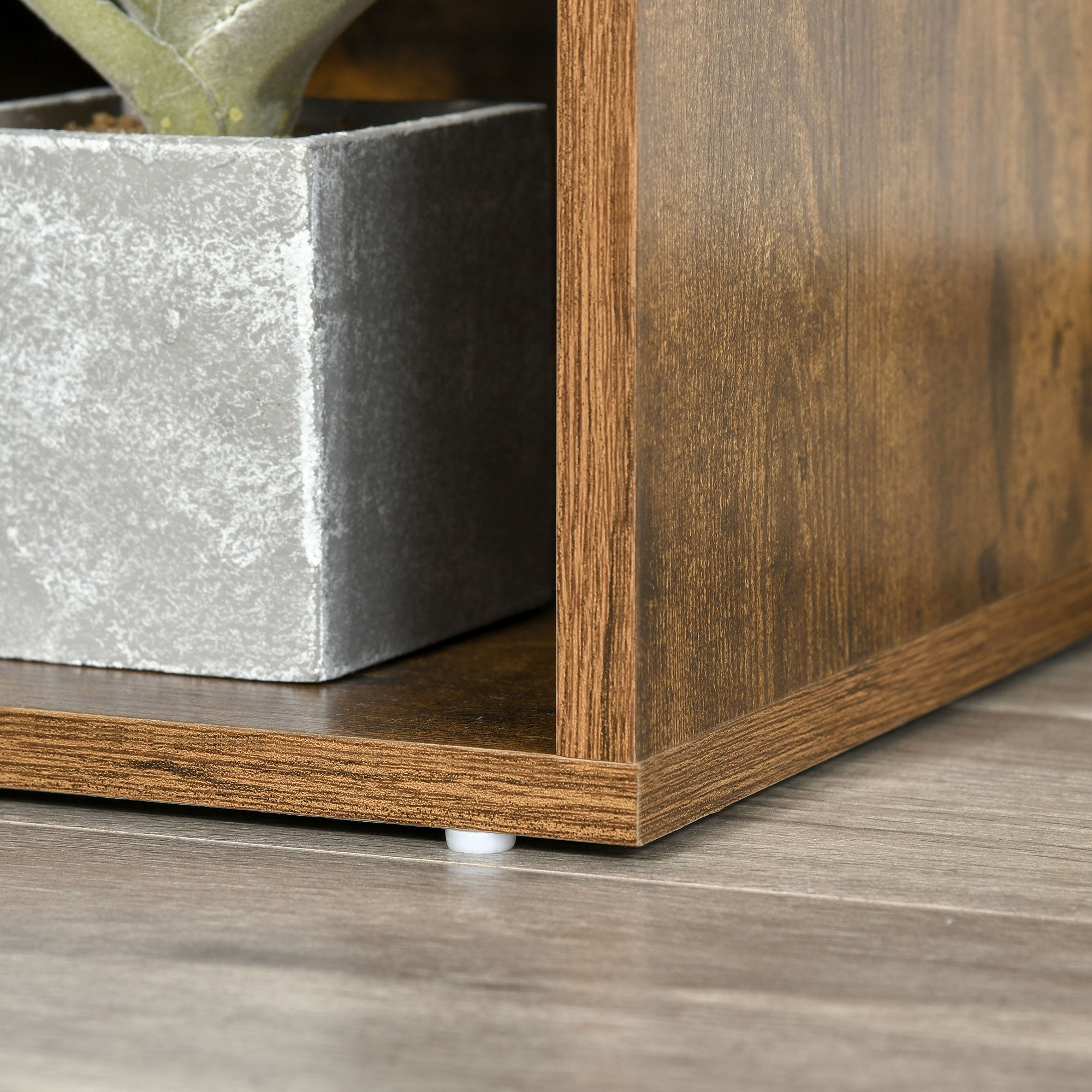 HOMCOM Bookcase Storage Shelf with Cushioned Reading Seat, Cube Bookshelf Organizer for Bedroom Living Room, Rustic Brown 