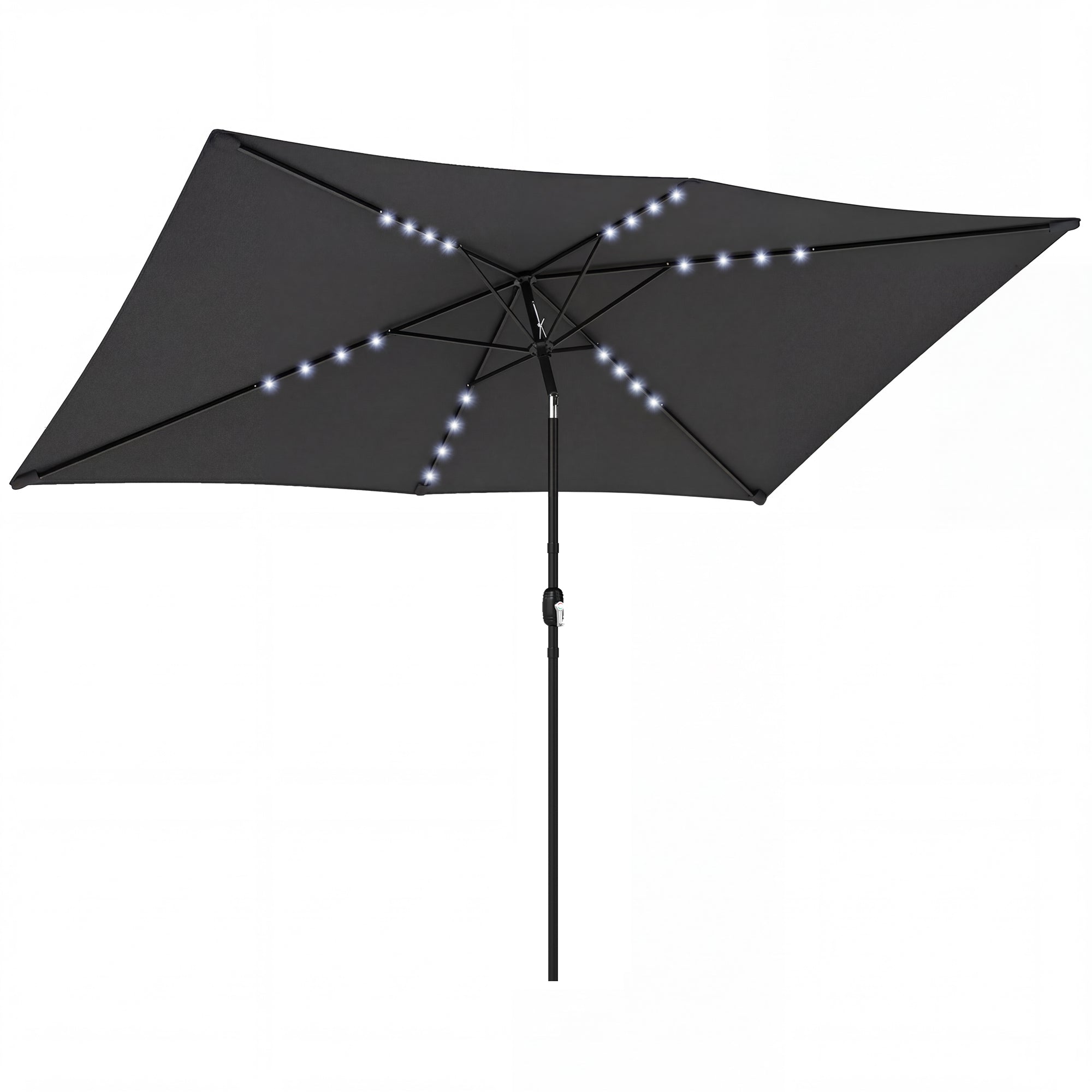 Outsunny 3 x 2 m Garden Parasol Umbrella with LED Solar Light, Parasol Cover, Outdoor Market Patio Umbrella, Black 