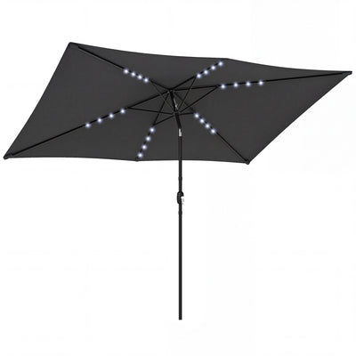 Outsunny 3 x 2 m Garden Parasol Umbrella with LED Solar Light, Parasol Cover, Outdoor Market Patio Umbrella, Black 