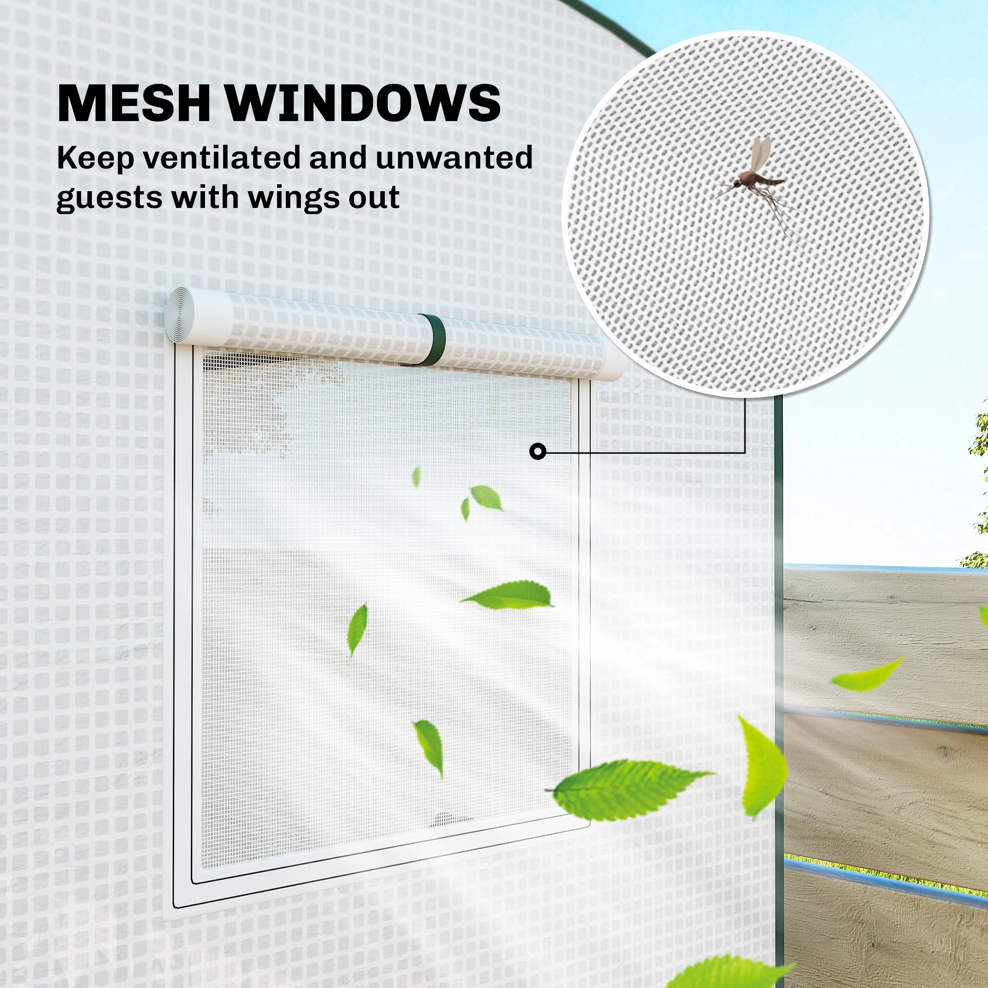 Outsunny Mini Greenhouse, Garden Tomato Growhouse with Roll-Up Door and 2 Mesh Windows, PE Cover, 200 x 75 x 188 cm, White 