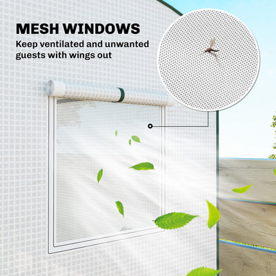 Outsunny Mini Greenhouse, Garden Tomato Growhouse with Roll-Up Door and 2 Mesh Windows, PE Cover, 200 x 75 x 188 cm, White 