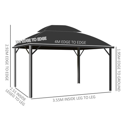 Outsunny 4 x 3m Aluminium Frame Hard Gazebo, with Accessories - Black 