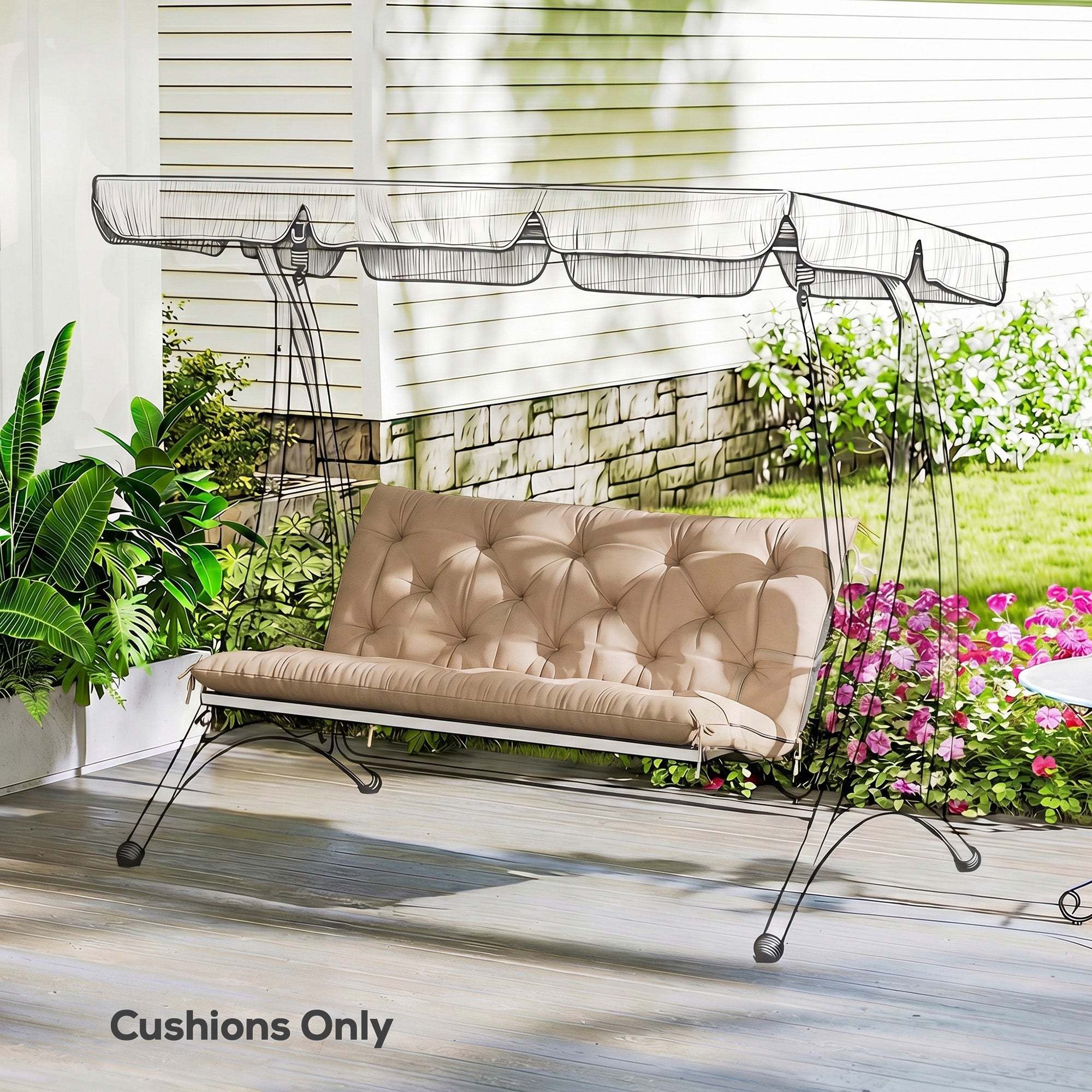 Outsunny Garden Bench Cushion, 2 Seater Swing Chair Cushion, Seat Pad with Ties for Indoor and Outdoor Use, 110 x 120 cm 