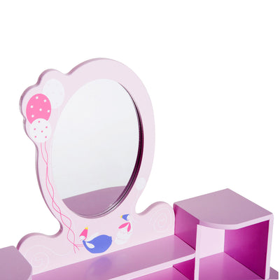 HOMCOM Kids Wooden Dressing Table and Stool Make Up Desk (Pink) 
