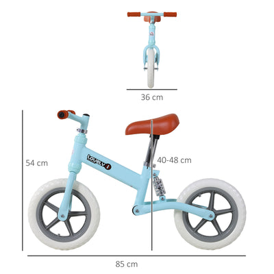 HOMCOM 12" Kids Balance Bike No Pedal Bicycle EVA Tire Adjustable Seat Toddler Training Bike W/ Shock Absorber 2 - 5 Years Gift for Boys Girls Blue 