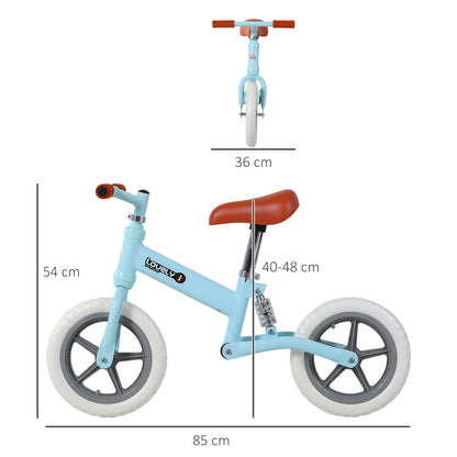 HOMCOM 12" Kids Balance Bike No Pedal Bicycle EVA Tire Adjustable Seat Toddler Training Bike W/ Shock Absorber 2 - 5 Years Gift for Boys Girls Blue 