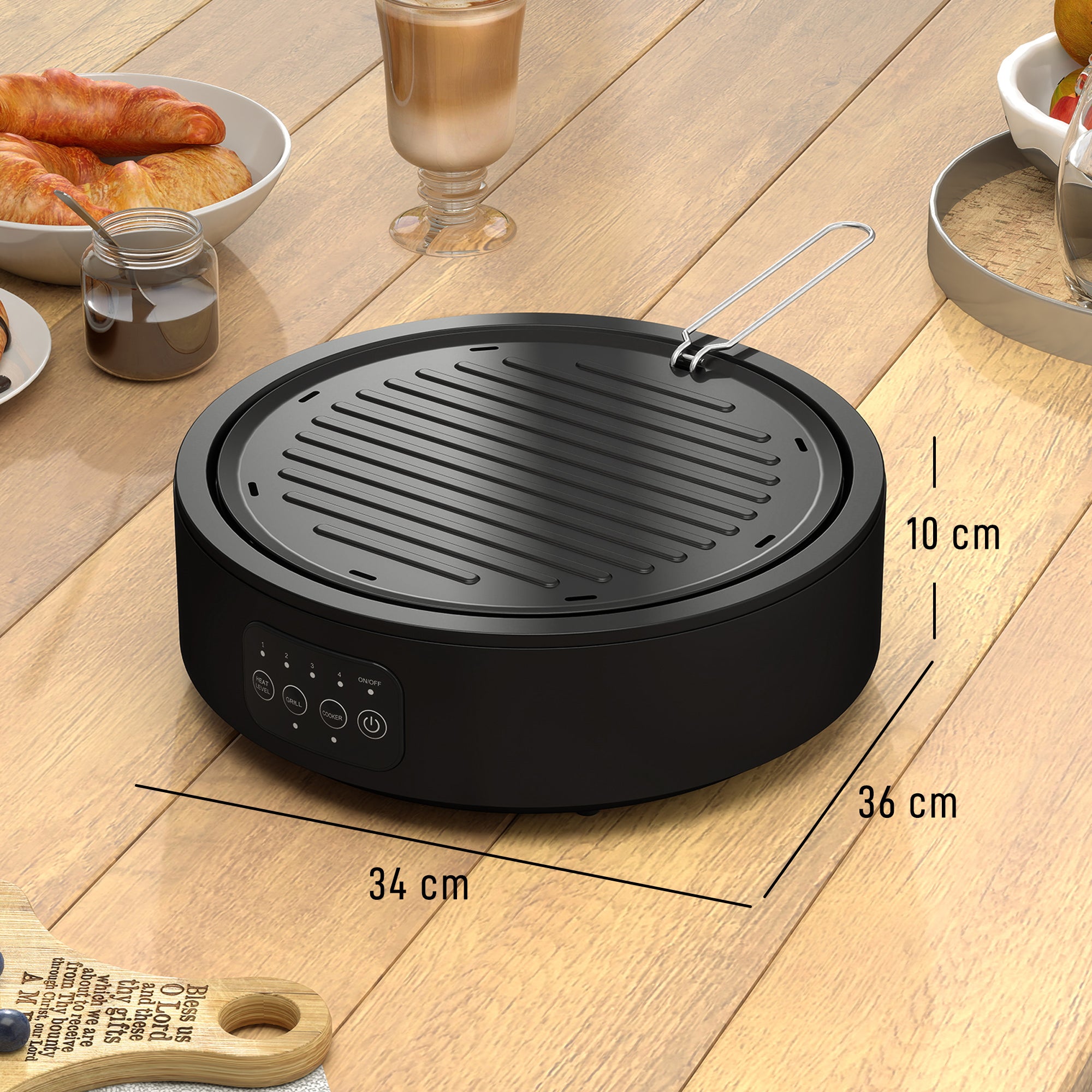 HOMCOM Electric Ceramic Hob with Grill Plate, Multifunctional 36cm Plug in Electric Hob with 4 Heat Levels for All Type Pot 