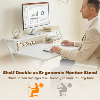 HOMCOM Compact Folding Desk for Small Spaces with Storage Shelf for Home Office, White 