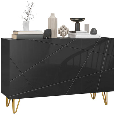 HOMCOM Modern Luxe High Gloss Sideboard with Golden Hairpin Legs, Black 