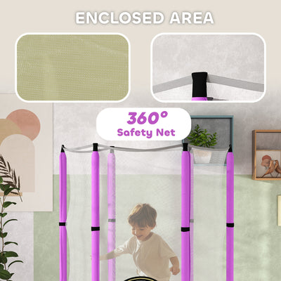 AIYAPLAY 4.6ft Toddler Trampoline w/ Safety Enclosure Net, for Indoor Outdoor Use, Ages 3-6 Years, Purple 