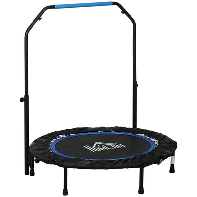 HOMCOM 40" Foldable Mini Fitness Trampoline, with Adjustable Foam Handle, Blue 