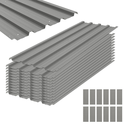Outsunny Set of 12 Corrugated Steel Roof Sheet Panels - Light Grey 