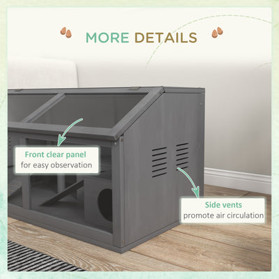 PawHut Hamster Cage, Wooden Small Animal Cage for Gerbils, Mice w/ Suspension Bridge, Openable Top, Hut, 85 x 45 x 44cm - Grey 