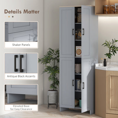 HOMCOM Freestanding Kitchen Cupboard, 4-Door Storage Cabinet Organizer with Adjustable Shelves Grey 