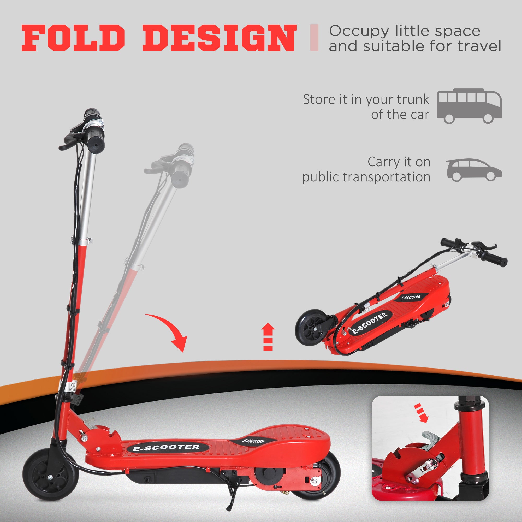 HOMCOM Folding Electric Kids Scooter Ride on Age 7-14, Red/Black 