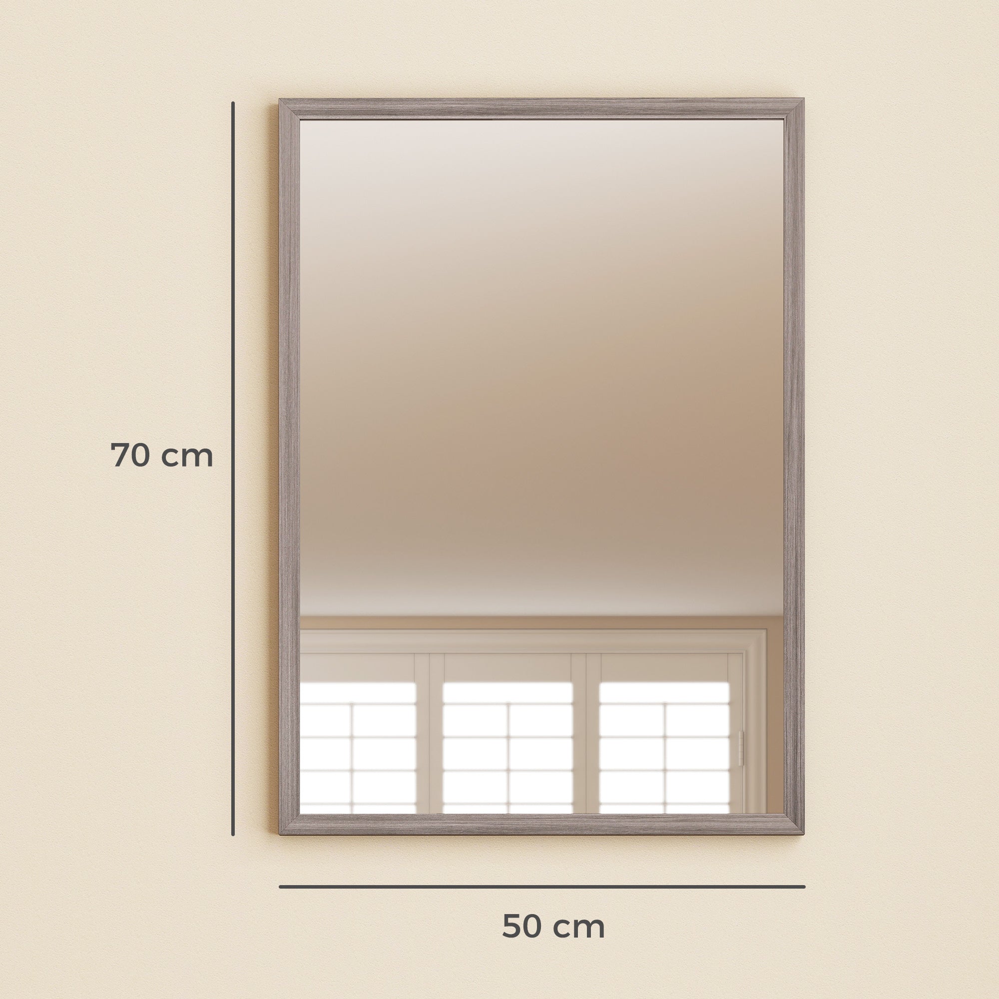 HOMCOM Wall Bathroom Mirror, 50 x 70 cm Wall-Mounted Mirror for Living Room, Bedroom, Hallway, Grey 