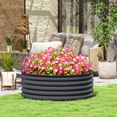 Outsunny Galvanised Raised Garden Bed with Safety Edging, Outdoor Raised Planter Box with Gloves, 120 x 120 x 43cm, Dark Grey 