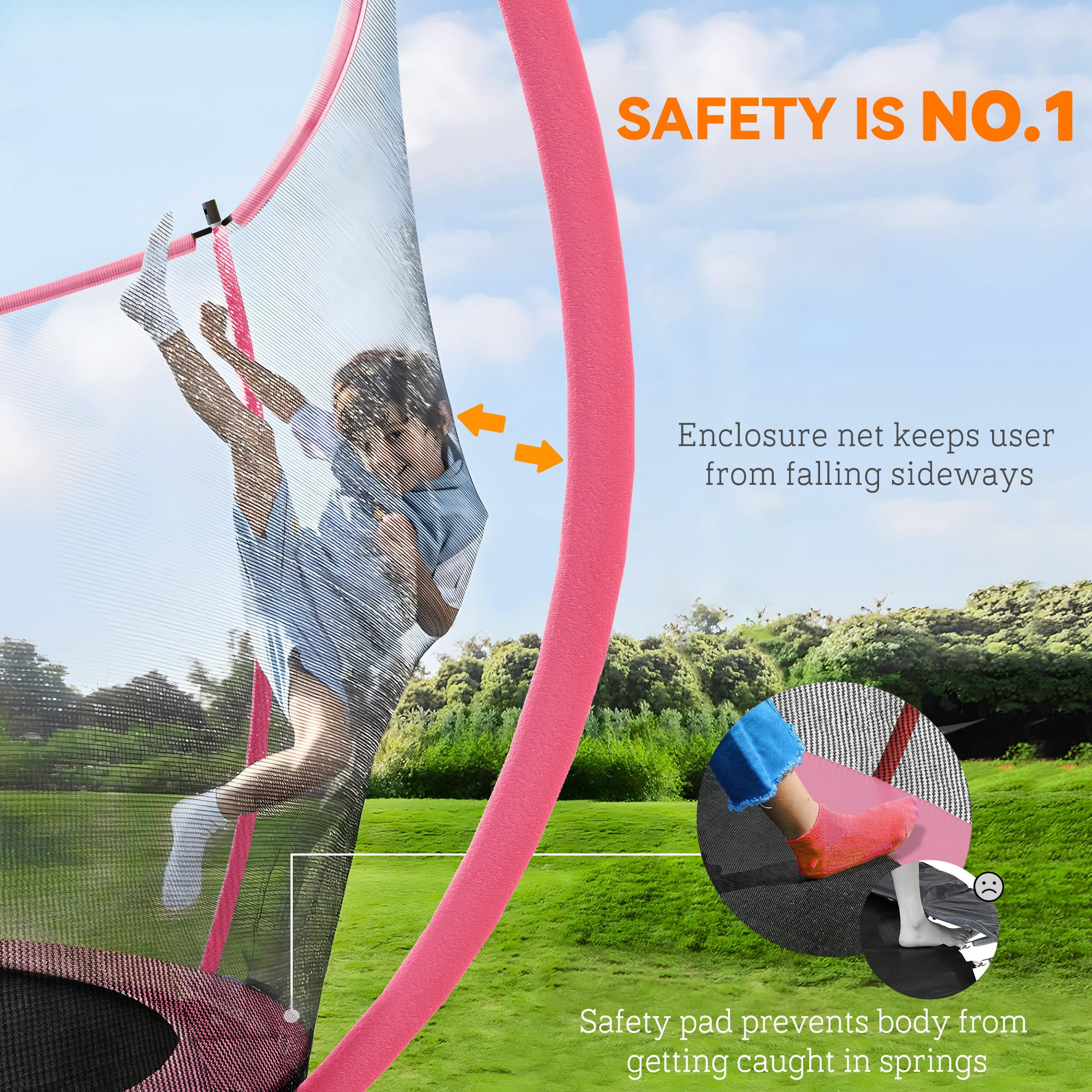 SPORTNOW 10ft Outdoor Trampoline with Enclosure Net, Spring Cover, Pink 