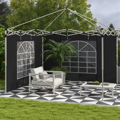 Outsunny Gazebo Side Panels, 2 Pack Sides Replacement, for 3x3(m) or 3x6m Pop Up Gazebo, with Windows and Doors, Black 
