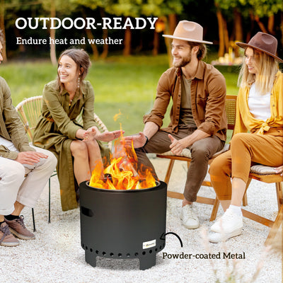 Outsunny Smokeless Steel Fire Pit, with Poker - Grey 