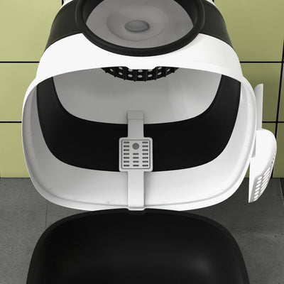 PawHut Foldable Cat Litter Tray with Lid, Deodorant, Scoop, Black 