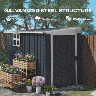 Outsunny 7.6 x 4ft Garden Metal Shed, Outdoor Storage Shed with Window, 2 Vents and Lockable Door for Garden, Patio, Dark Grey 