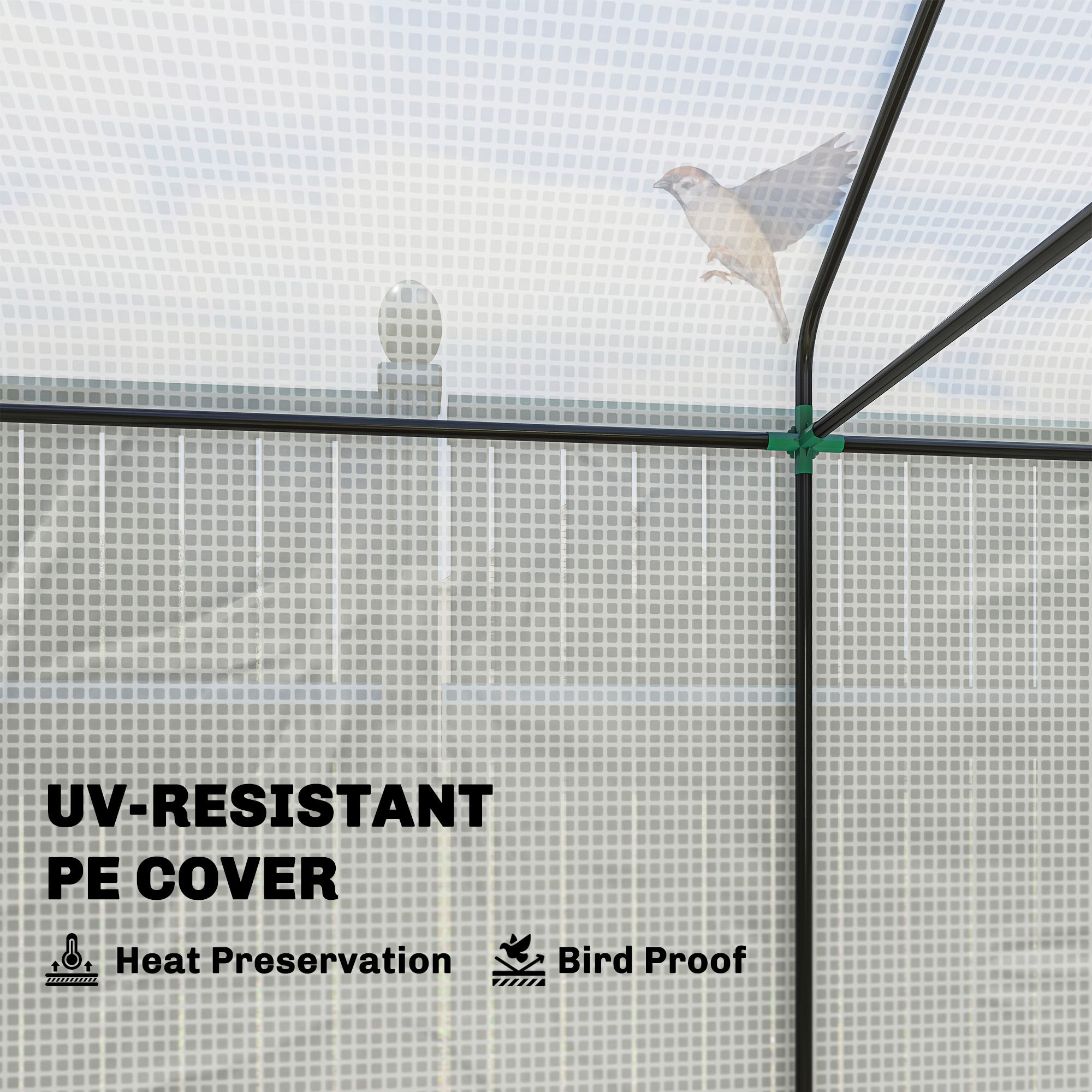Outsunny Walk-in Greenhouse, Outdoor Tomato Greenhouse with Roll-up Door and Mesh Windows, PE Cover, 200 x 140 x 200cm, White 