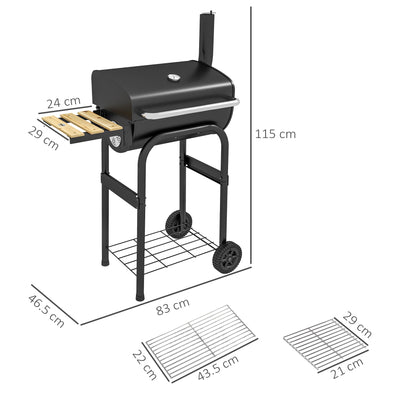 Outsunny Charcoal BBQ, with Thermometer, Shelves and Wheels 