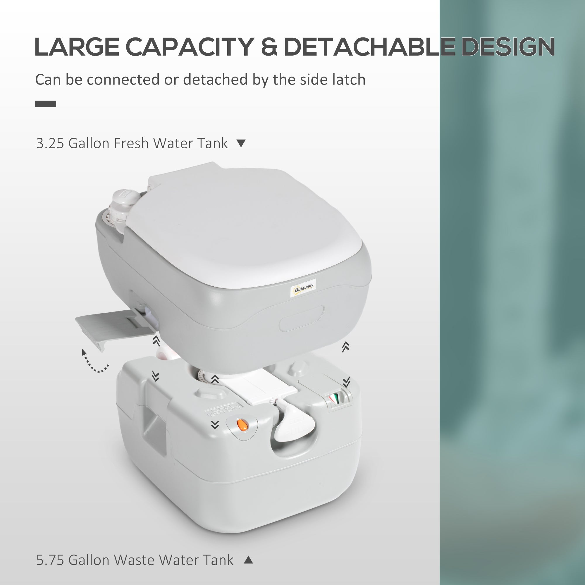 Outsunny Portable Toilet for Adults, 22L Camping Toilet with Seat, Lid and Anti-Leak Handle Pump, Outdoor Travel Toilet with Detachable Tanks for Camping, Boating, Hiking, Travel, RV, Grey 