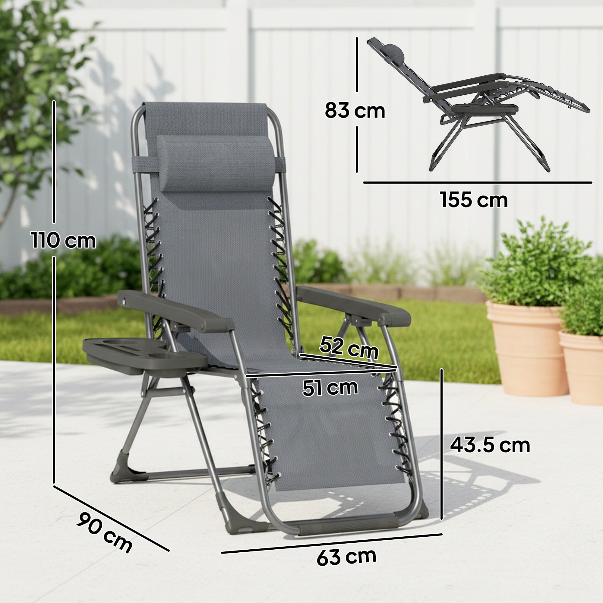 Outsunny Zero Gravity Chairs Set of 2, Folding Sunloungers Reclining Garden Chairs with Cup Holder, Headrest, Dark Grey 